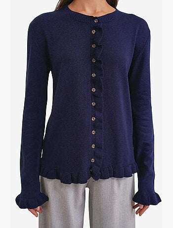Cardigan a coste in maglia con ruches mixray