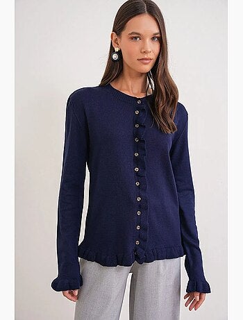 Cardigan a coste in maglia con ruches mixray