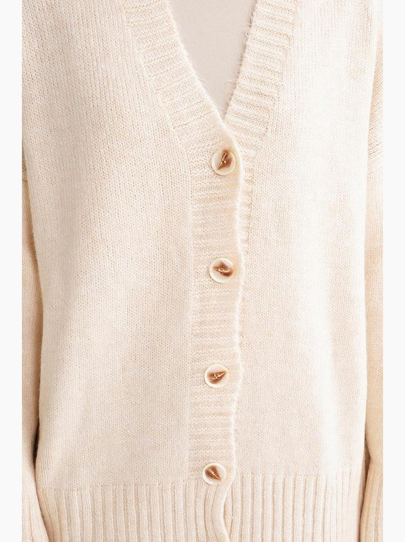 Cardigan a coste in maglia con scollo a v e bottoni mixray Avorio - Kiabi