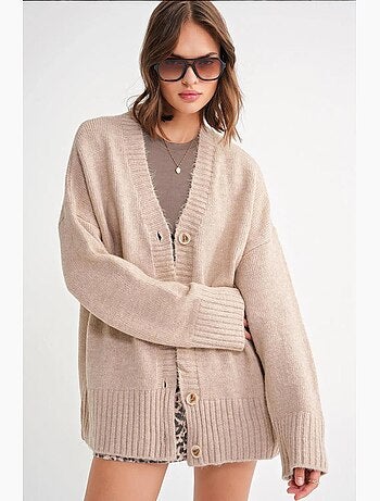 Cardigan a coste in maglia con scollo a v e bottoni mixray