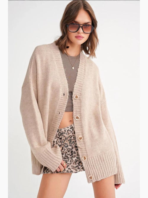 Cardigan a coste in maglia con scollo a v e bottoni mixray - Kiabi
