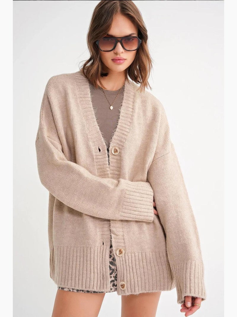 Cardigan a coste in maglia con scollo a v e bottoni mixray Beige argilla - Kiabi