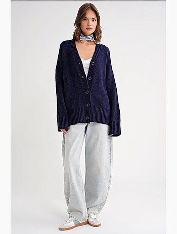 Cardigan a coste in maglia con scollo a v e bottoni mixray