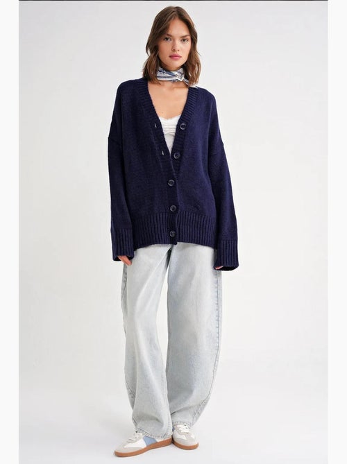 Cardigan a coste in maglia con scollo a v e bottoni mixray - Kiabi