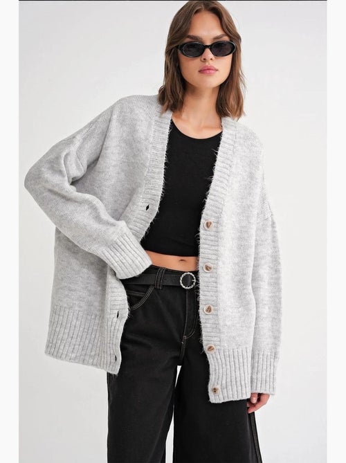 Cardigan a coste in maglia con scollo a v e bottoni mixray - Kiabi