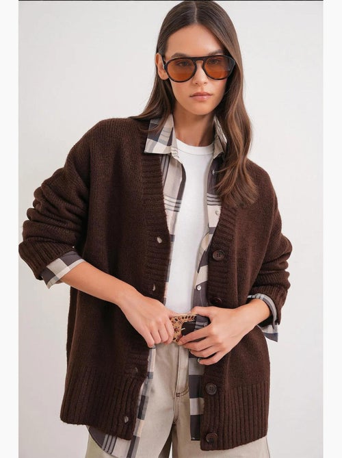 Cardigan a coste in maglia con scollo a v e bottoni mixray - Kiabi Cardigan a coste in maglia con scollo a v e bottoni mixray - Kiabi