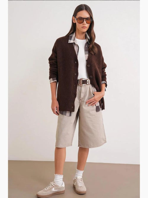 Cardigan a coste in maglia con scollo a v e bottoni mixray - Kiabi Cardigan a coste in maglia con scollo a v e bottoni mixray - Kiabi