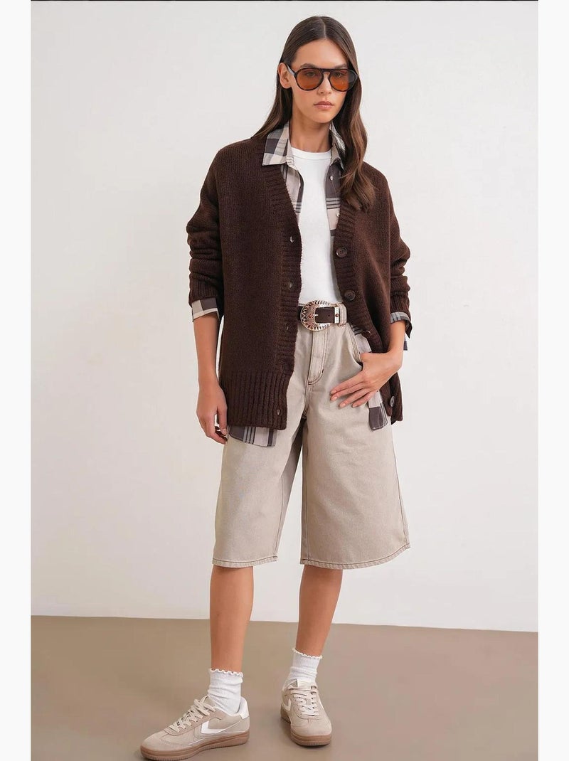 Cardigan a coste in maglia con scollo a v e bottoni mixray Marrone scuro - Kiabi