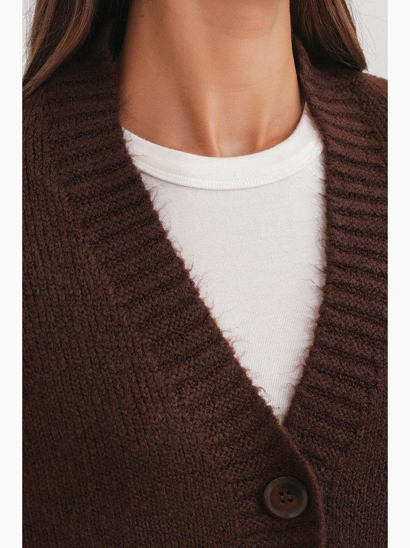 Cardigan a coste in maglia con scollo a v e bottoni mixray Marrone scuro - Kiabi