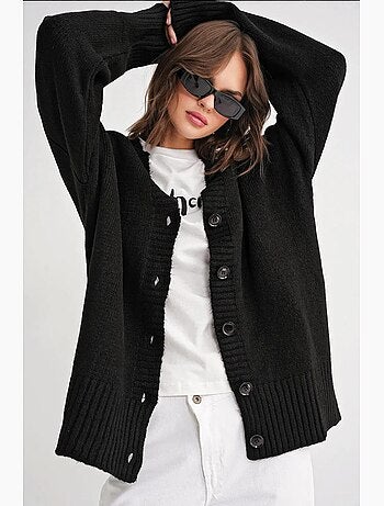 Cardigan a coste in maglia con scollo a v e bottoni mixray