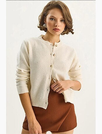Cardigan a coste testurizzato con dettaglio di paillettes lucci