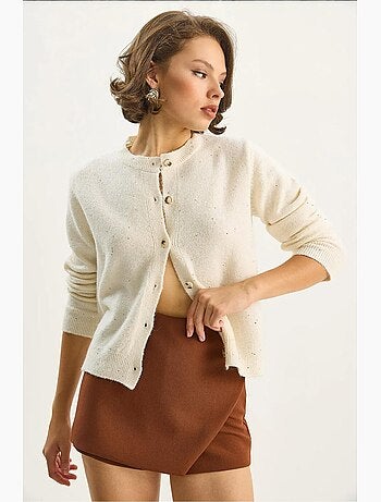 Cardigan a coste testurizzato con dettaglio di paillettes lucci