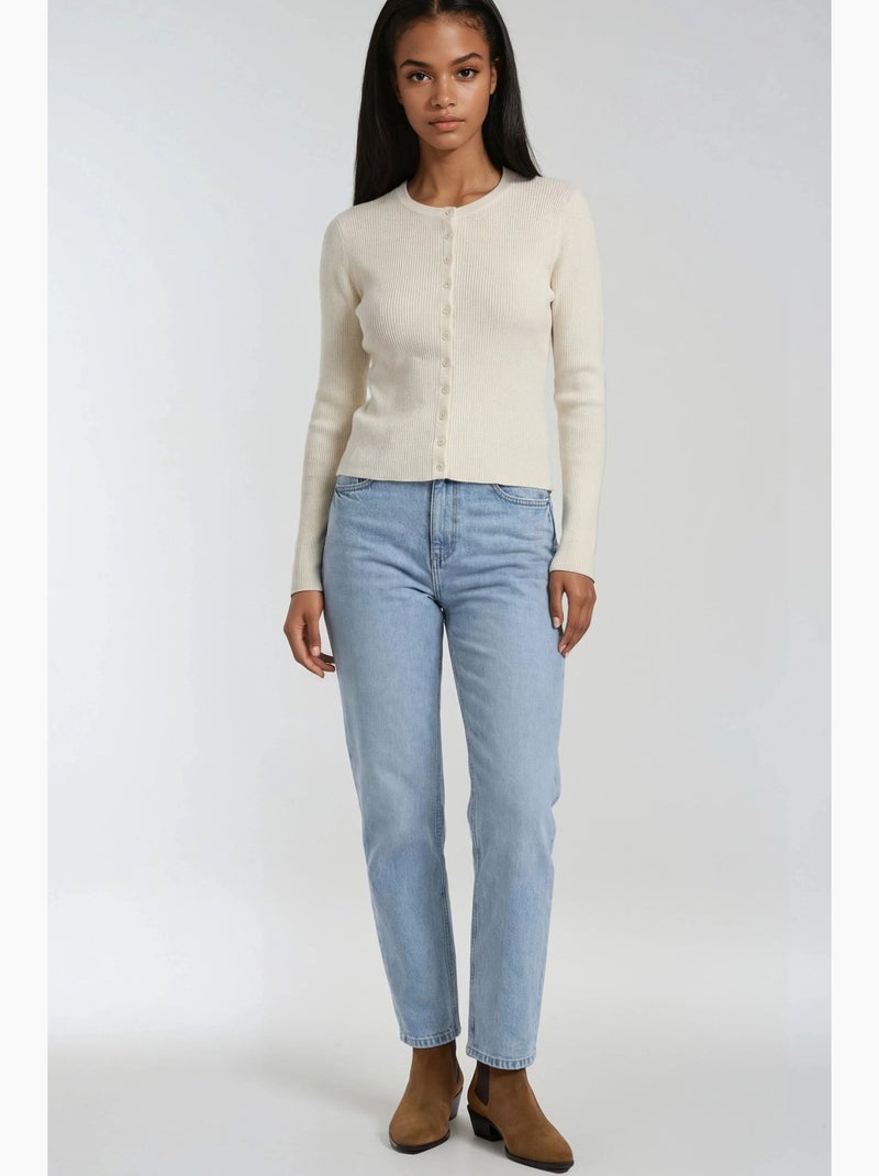 Cardigan a costine slim fit con bottoni mixray Beige - Kiabi