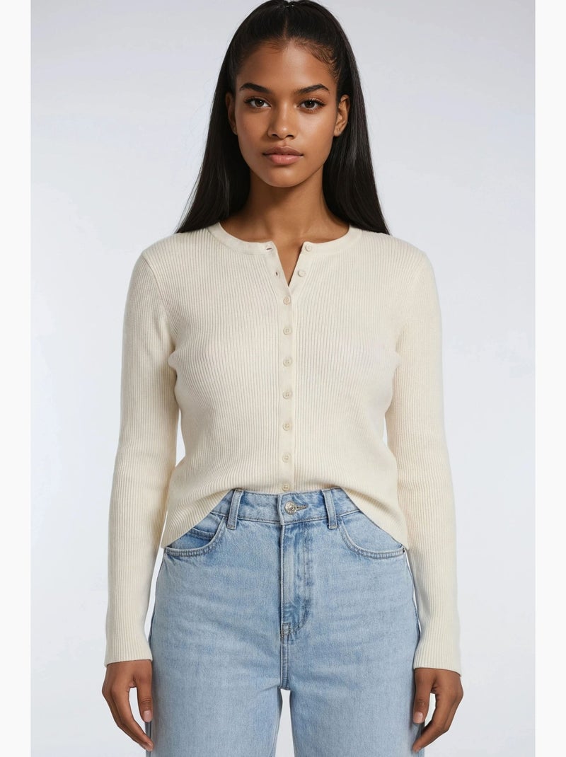Cardigan a costine slim fit con bottoni mixray Beige - Kiabi