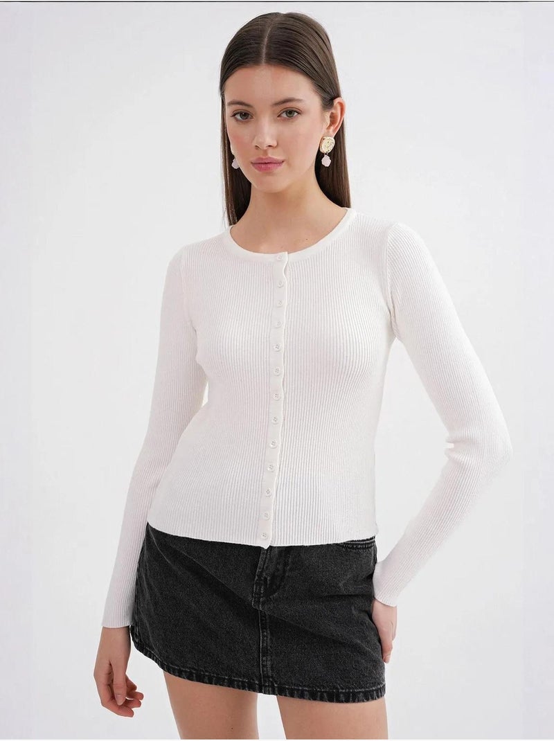 Cardigan a costine slim fit con bottoni mixray Bianco - Kiabi