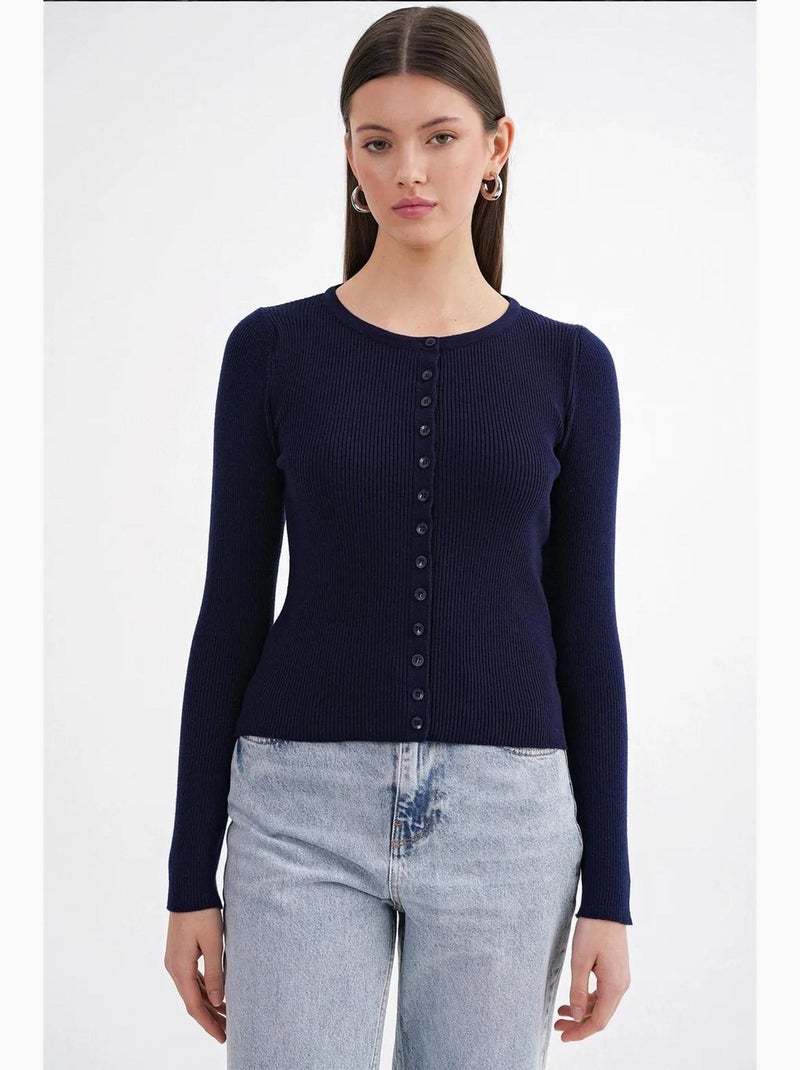 Cardigan a costine slim fit con bottoni mixray Blu marino - Kiabi