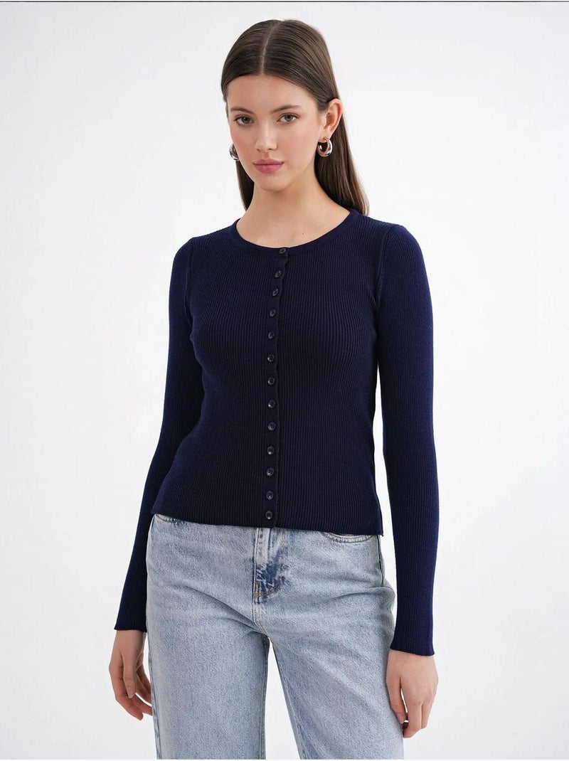 Cardigan a costine slim fit con bottoni mixray Blu marino - Kiabi