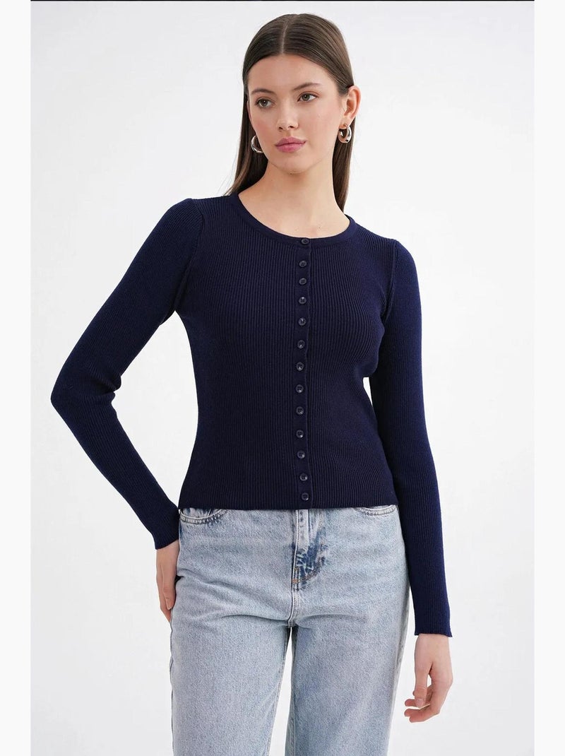 Cardigan a costine slim fit con bottoni mixray Blu marino - Kiabi