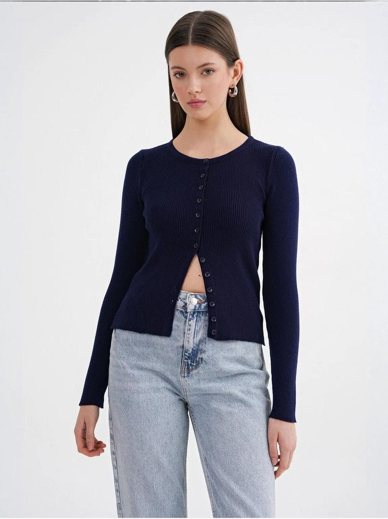 Cardigan a costine slim fit con bottoni mixray Blu marino - Kiabi