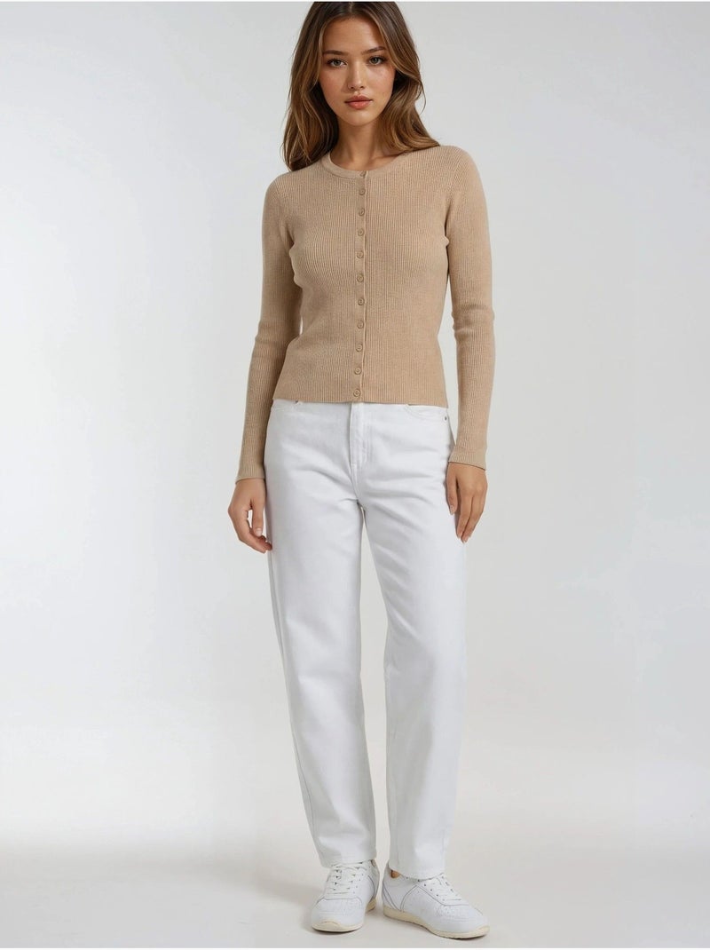 Cardigan a costine slim fit con bottoni mixray Grège - Kiabi