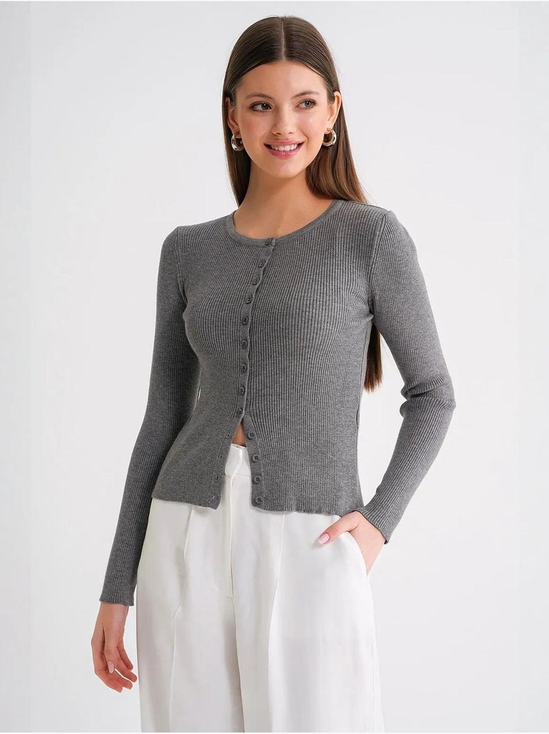 Cardigan a costine slim fit con bottoni mixray Grigio - Kiabi