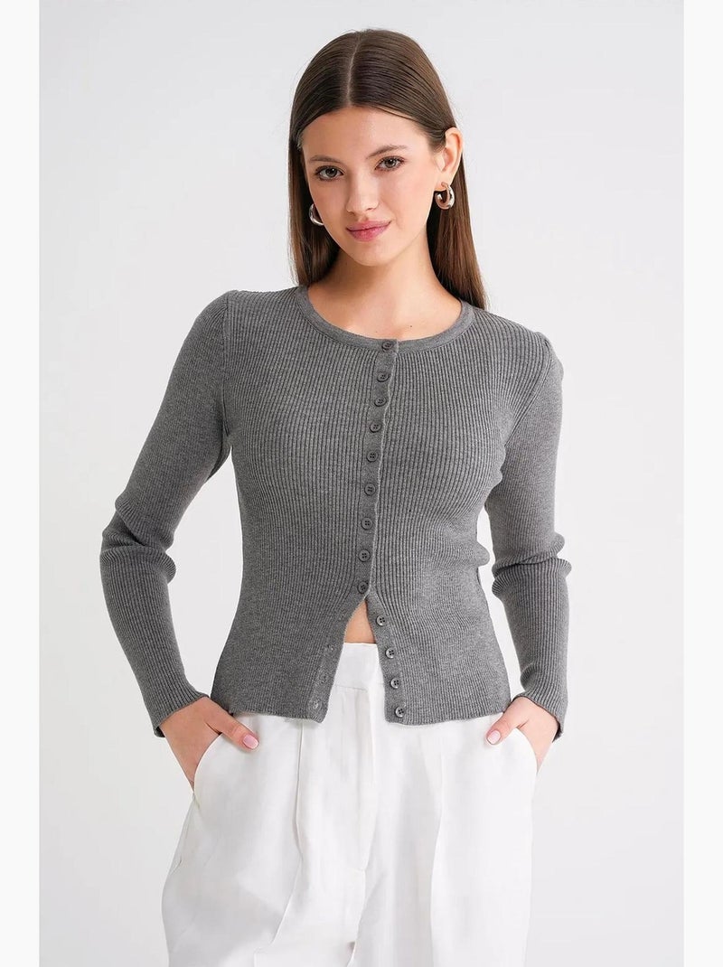 Cardigan a costine slim fit con bottoni mixray Grigio - Kiabi