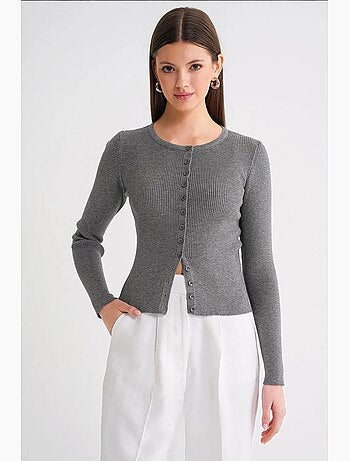 Cardigan a costine slim fit con bottoni mixray