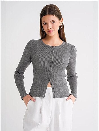Cardigan a costine slim fit con bottoni mixray