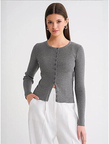 Cardigan a costine slim fit con bottoni mixray