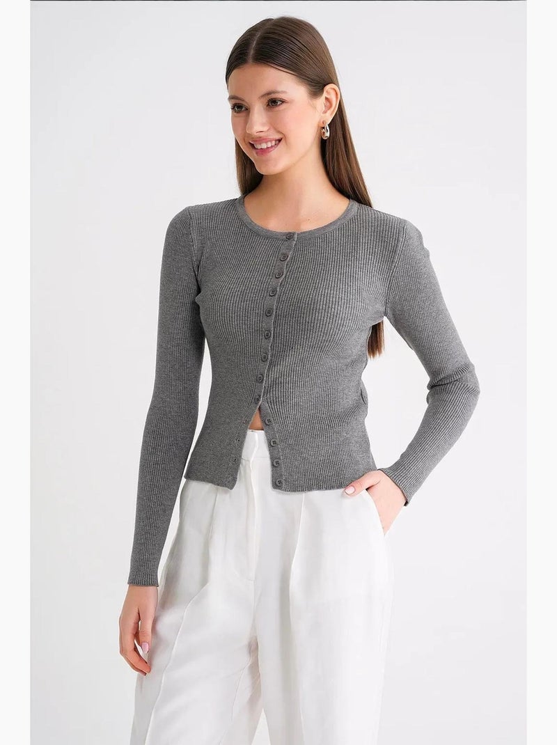 Cardigan a costine slim fit con bottoni mixray Grigio scuro - Kiabi