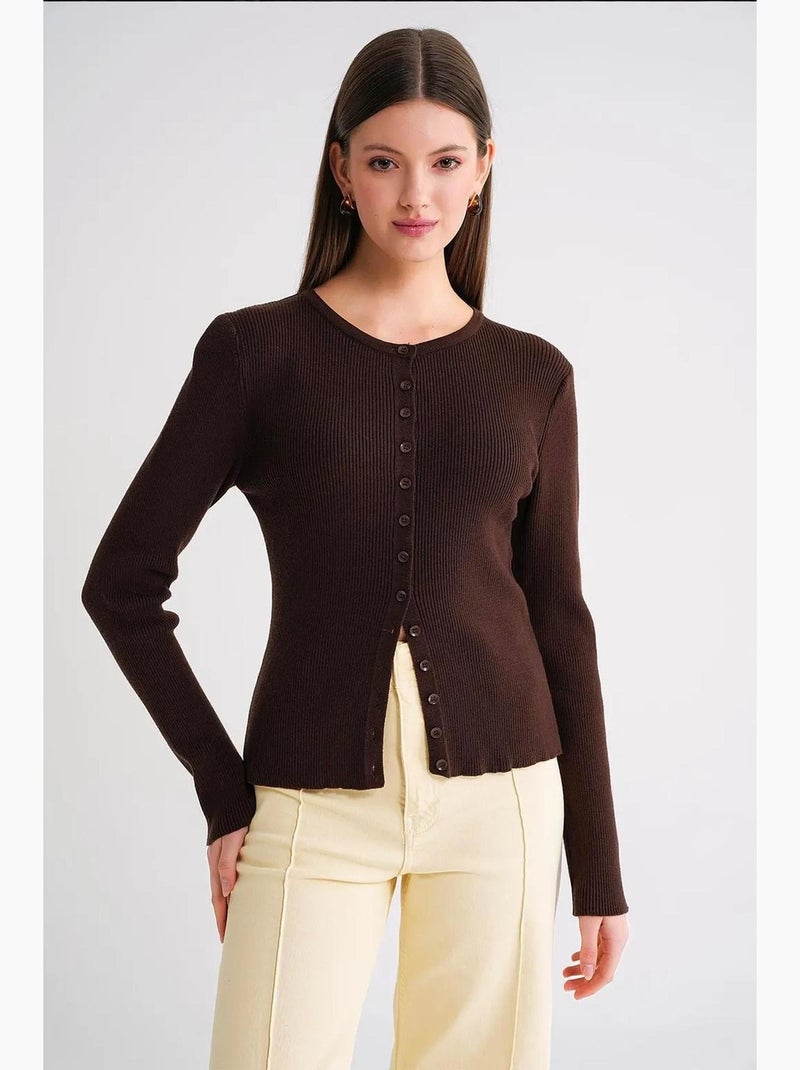 Cardigan a costine slim fit con bottoni mixray Marrone scuro - Kiabi