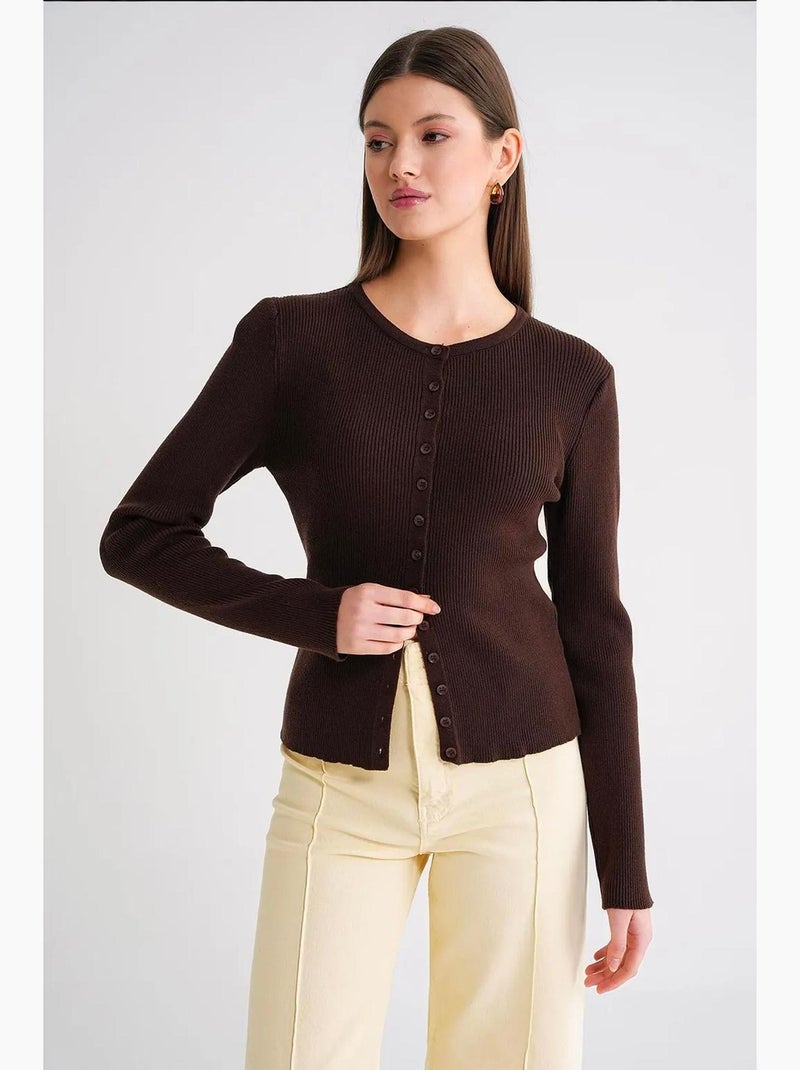 Cardigan a costine slim fit con bottoni mixray Marrone scuro - Kiabi