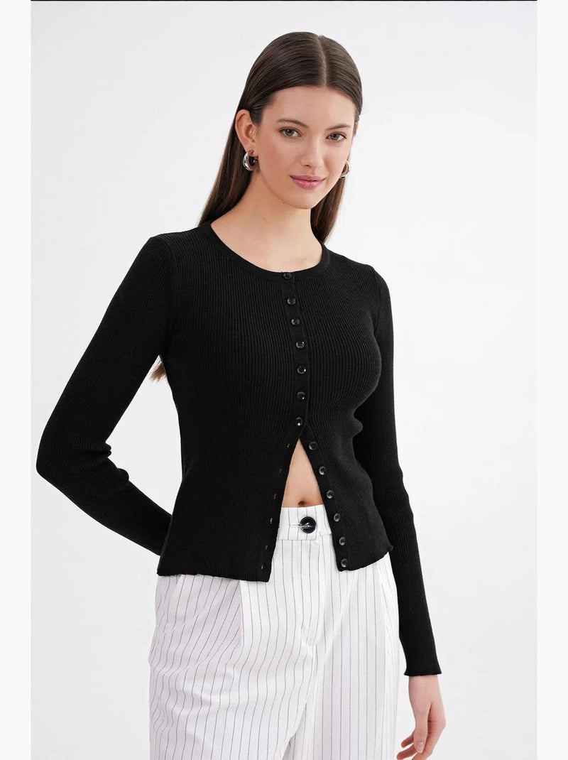 Cardigan a costine slim fit con bottoni mixray Nero - Kiabi