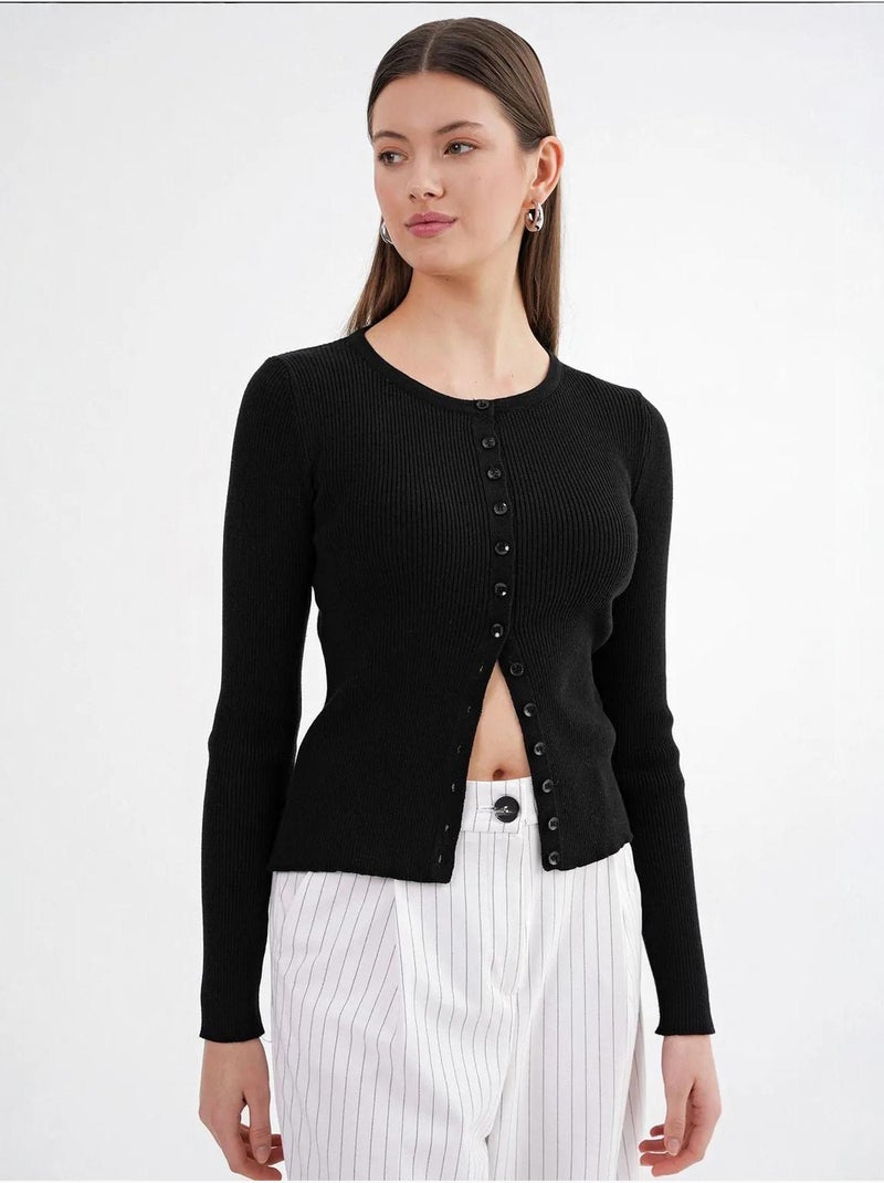 Cardigan a costine slim fit con bottoni mixray Nero - Kiabi