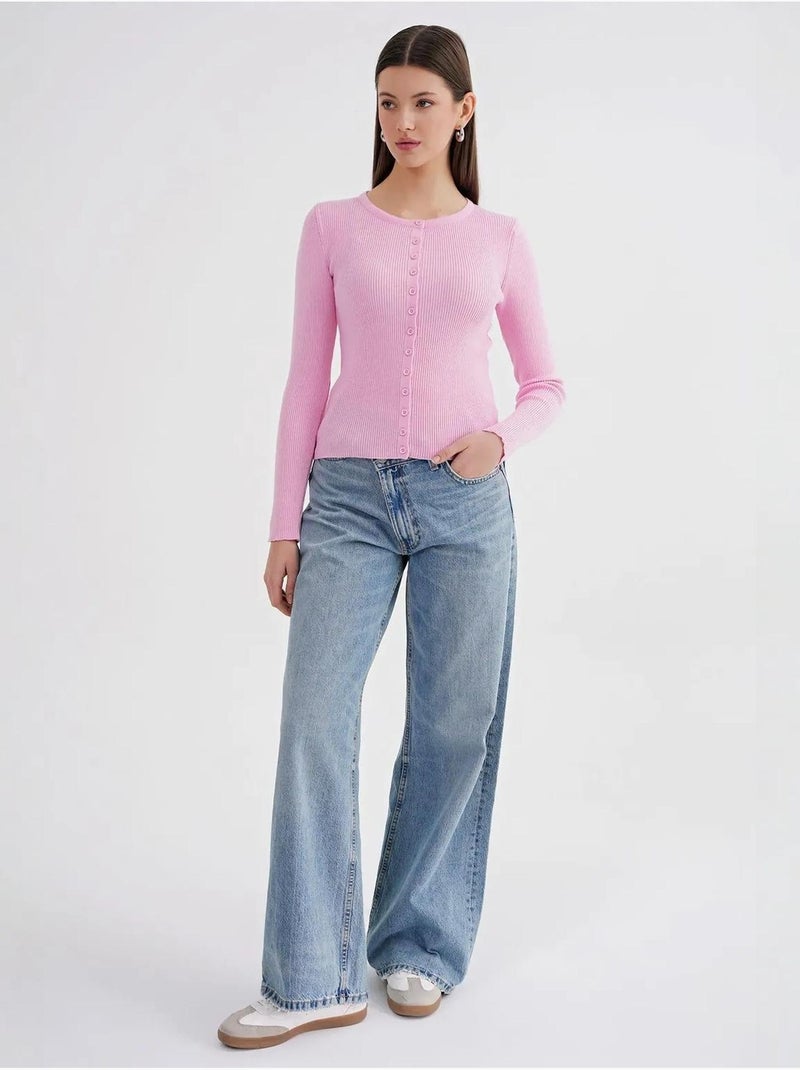 Cardigan a costine slim fit con bottoni mixray Rosa pallido - Kiabi