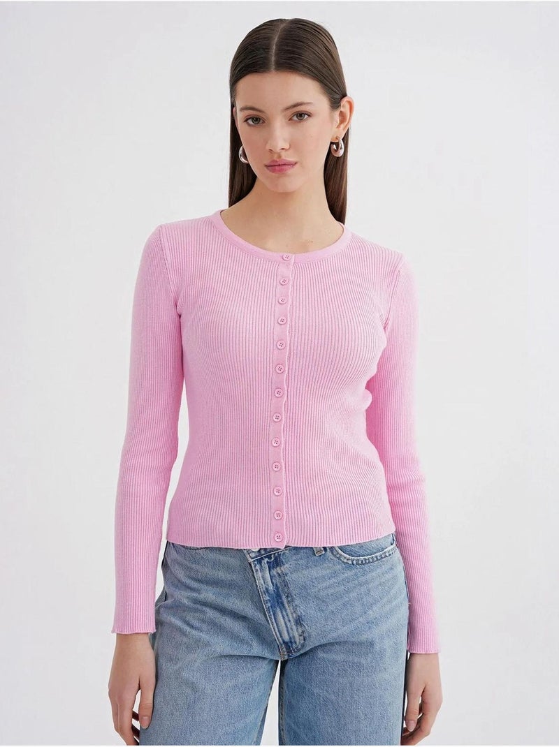 Cardigan a costine slim fit con bottoni mixray Rosa pallido - Kiabi