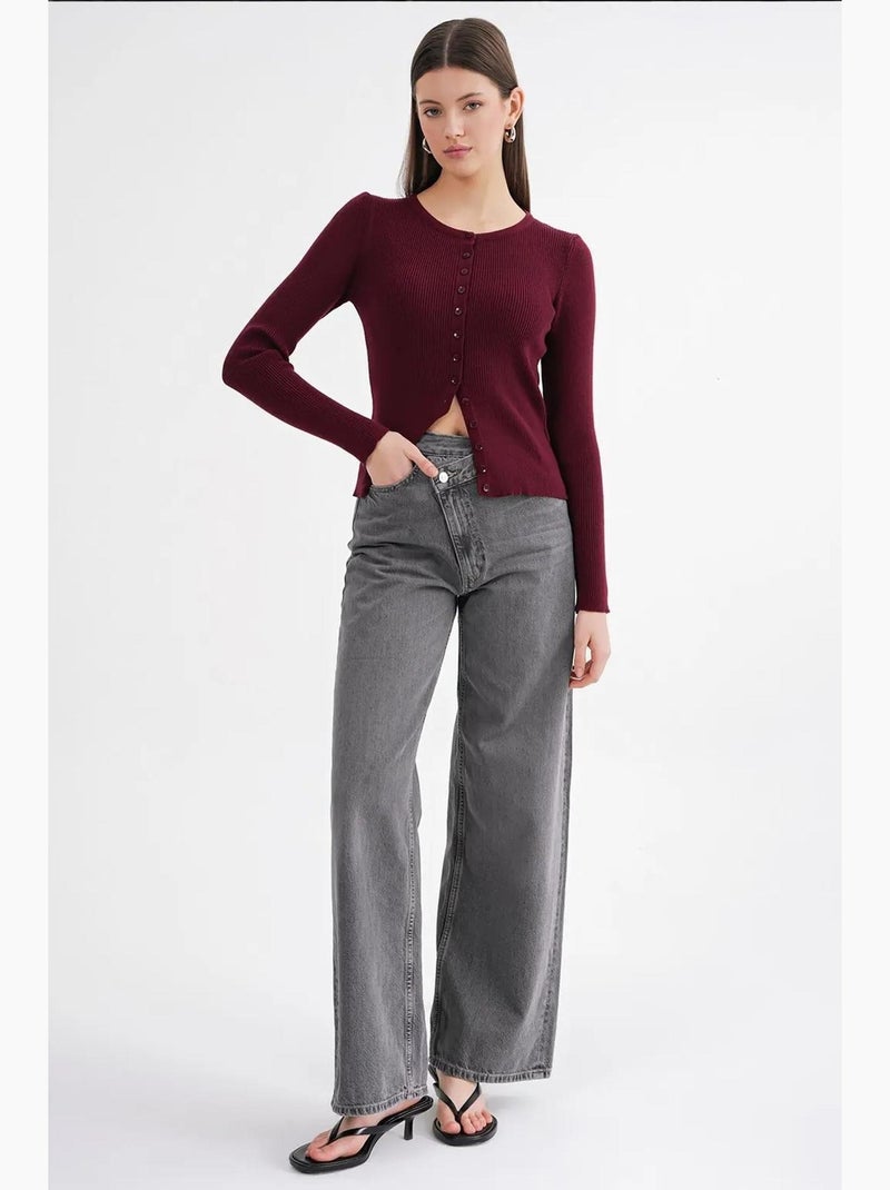 Cardigan a costine slim fit con bottoni mixray Rosso bordeaux - Kiabi