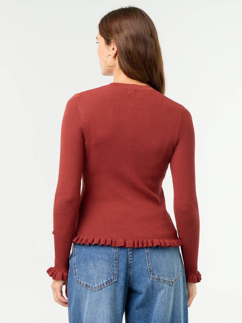 Cardigan a costine tinta unita con finiture a volant Arancione - Kiabi