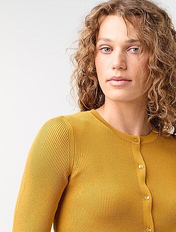Cardigan a costine tinta unita con finiture a volant