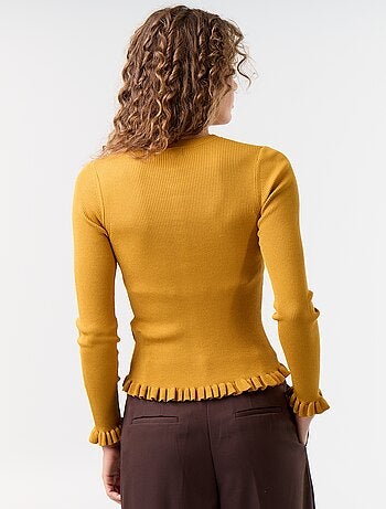 Cardigan a costine tinta unita con finiture a volant