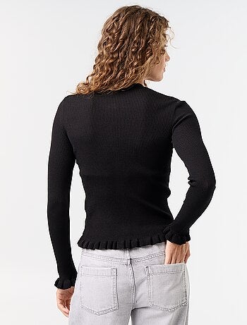 Cardigan a costine tinta unita con finiture a volant