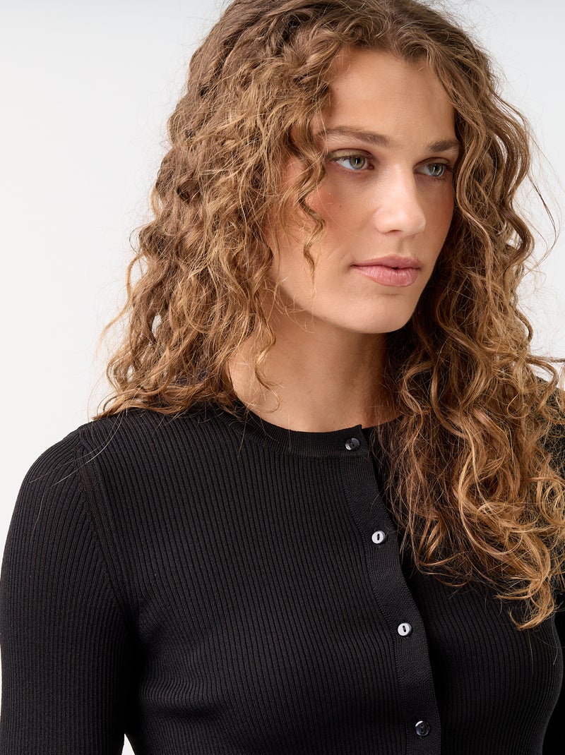 Cardigan a costine tinta unita con finiture a volant Nero - Kiabi