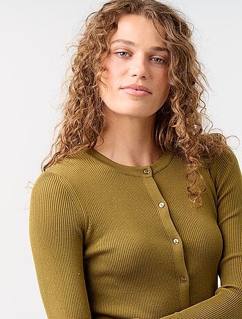Cardigan a costine tinta unita con finiture a volant