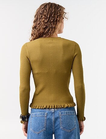 Cardigan a costine tinta unita con finiture a volant