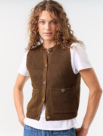 Cardigan a girocollo in maglia a trama grossa senza maniche