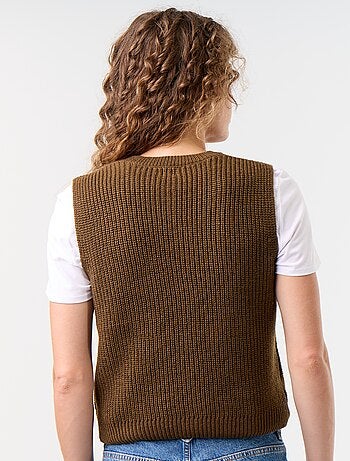 Cardigan a girocollo in maglia a trama grossa senza maniche