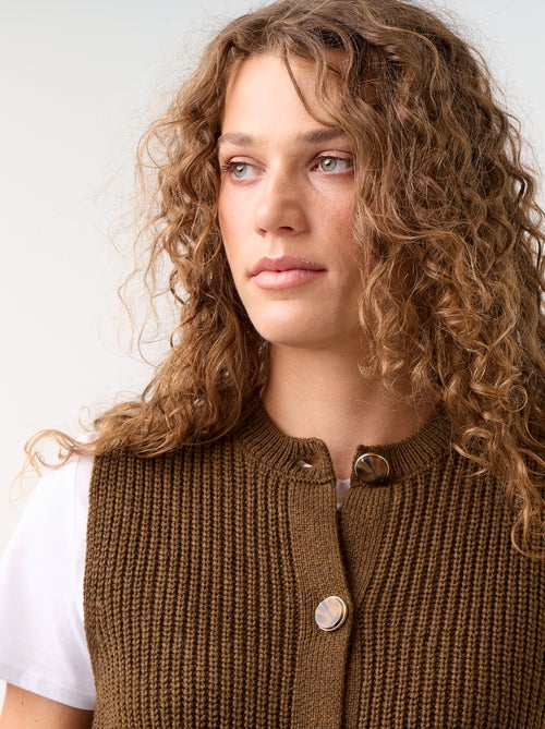 Cardigan a girocollo in maglia a trama grossa senza maniche - Kiabi Cardigan a girocollo in maglia a trama grossa senza maniche - Kiabi