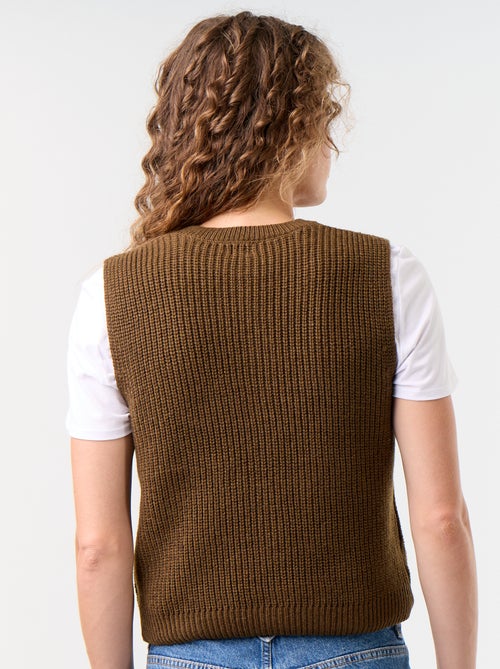 Cardigan a girocollo in maglia a trama grossa senza maniche - Kiabi Cardigan a girocollo in maglia a trama grossa senza maniche - Kiabi
