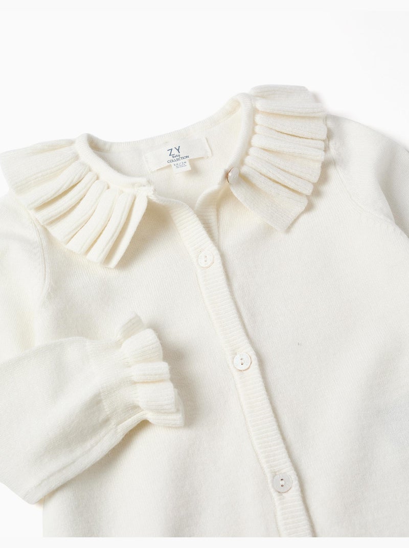 Cardigan a maglia con collar e cuffs arricciati Bianco - Kiabi