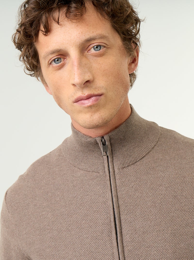 Cardigan a maglia fine con cerniera Marrone - Kiabi